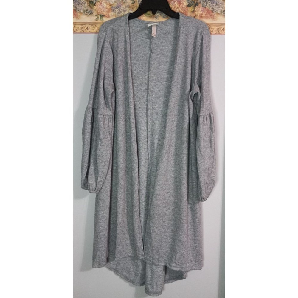 Knox Rose Large Grey Midi Knit Casual Open Comfort Soft Cardigan Sweater